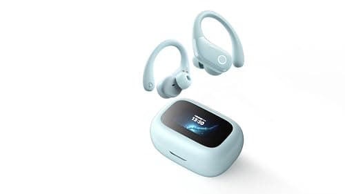 jaddsa Kabellose Ohrhörer, Bluetooth 5.4 Kopfhörer mit LED-Bildschirm, IPX6 wasserdichte Kopfhörer für Workout/Laufen, Himmelblau