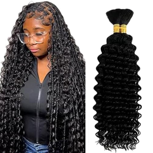 Evaxilc 34 34 Inch Deep Wave Human Hair For Braiding Menschliches Haar Unprocessed No Weft Bulk Braiding Hair Extensions For Boho Braids #1B Natural Black Color