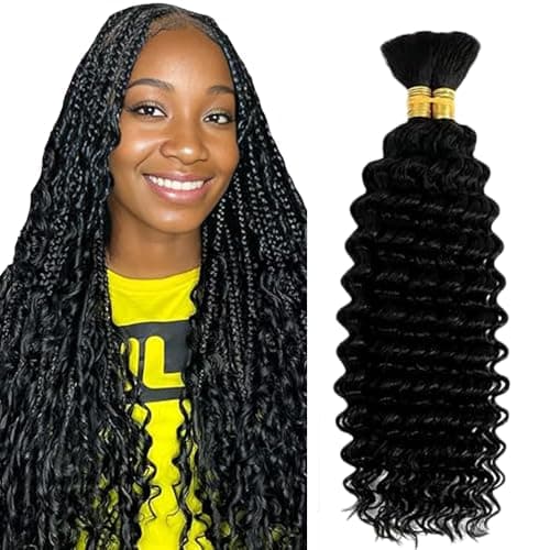 Evaxilc 34 34 Inch Deep Wave Human Hair For Braiding Menschliches Haar Unprocessed No Weft Bulk Braiding Hair Extensions For Boho Braids #1B Natural Black Color 2 Bundles Total 100g one pack
