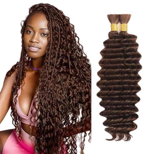 Evaxilc Deep Wave Human Hair For Braiding Menschliches Haar Unprocessed No Weft Bulk Braiding Hair Extensions For Boho Braids #4 Chocolate Brown Color 22 22 Inch