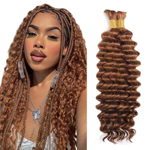 Evaxilc Deep Wave Human Hair For Braiding Menschliches Haar Unprocessed No Weft Bulk Braiding Hair Extensions For Boho Braids #30 Light Brown Color 24 24 Inch 2 Bundles Total 100g one pack